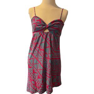 Roxy Dress print Size S Fit and Flare Pink Teal skater y2k 2000s Mini Babydoll